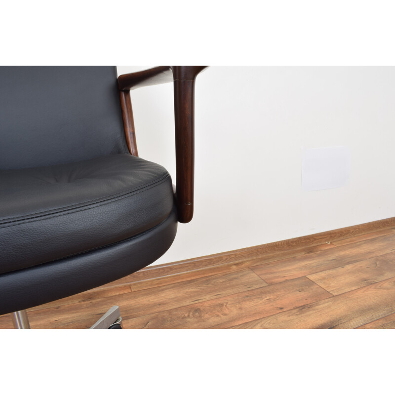 Vintage office armchair in rosewood and black leather,1960