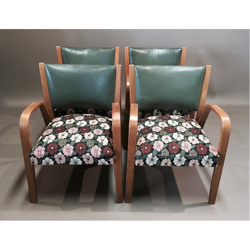 Set of 4 vintage armchairs model "Bow Wood" by Hugues Steiner, 1950