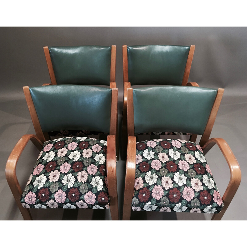 Set of 4 vintage armchairs model "Bow Wood" by Hugues Steiner, 1950