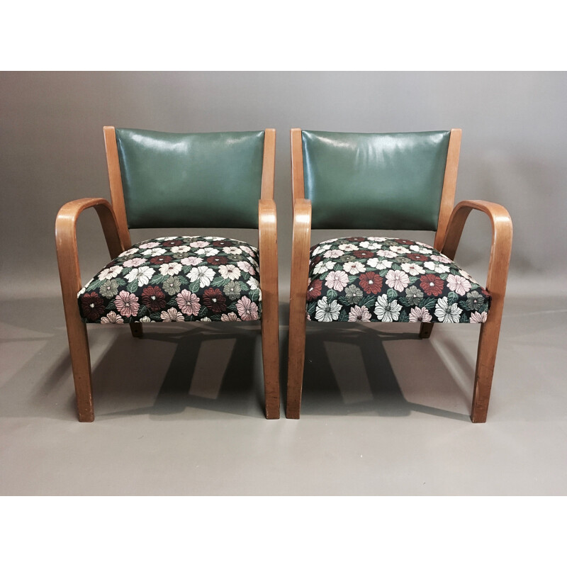 Set of 4 vintage armchairs model "Bow Wood" by Hugues Steiner, 1950