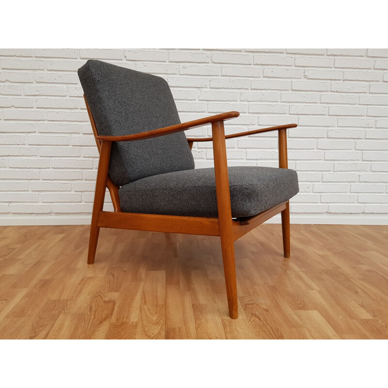 Vintage grey armchair in beech wood 1960s