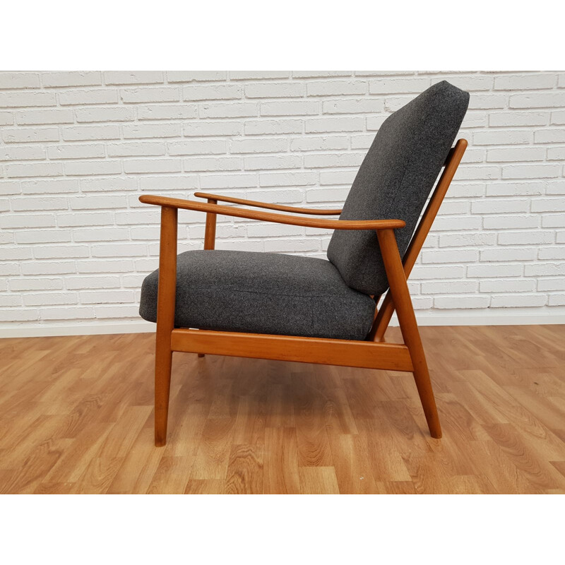 Vintage grey armchair in beech wood 1960s