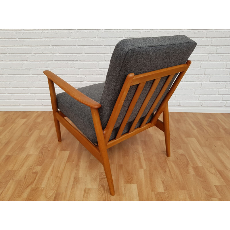 Vintage grey armchair in beech wood 1960s