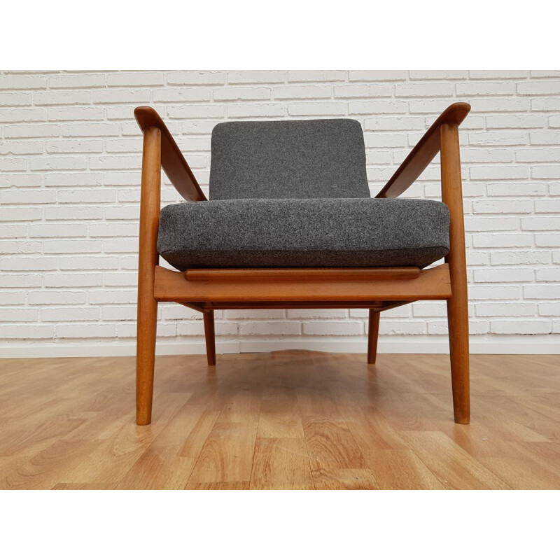 Vintage grey armchair in beech wood 1960s