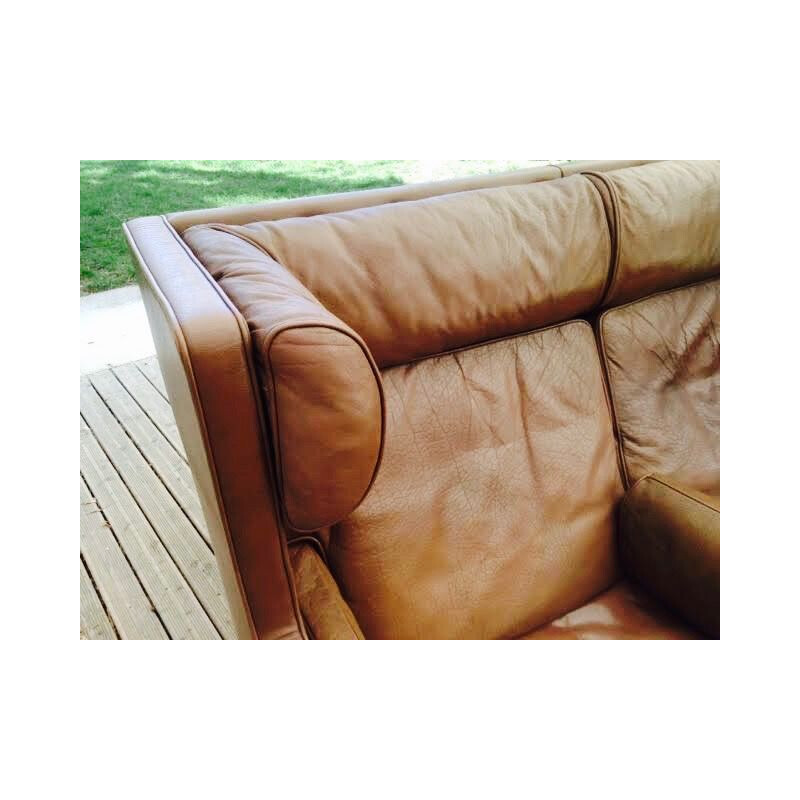 Vintage 2 seater sofa in leather by Borge Mogensen for Fredericia 1971