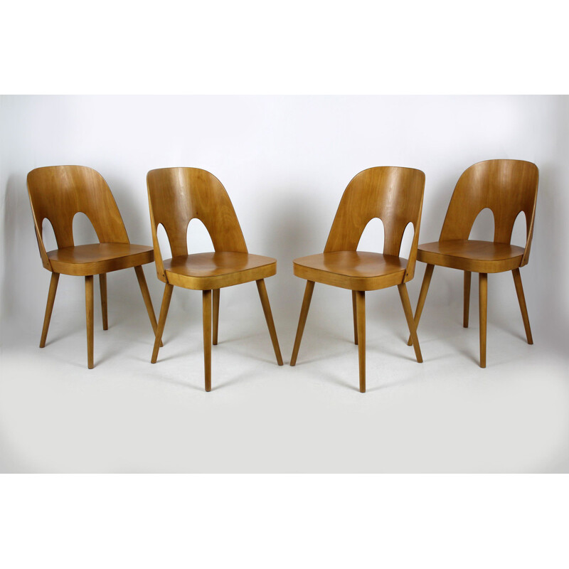 Set of 4 vintage wooden chairs by Oswald Haerdtl for Ton 1960s