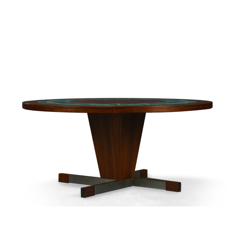 Vintage coffee table in rosewood round with green tile Denmark 1960s