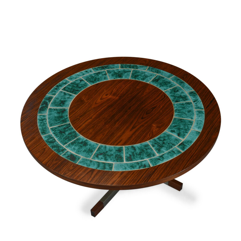 Vintage coffee table in rosewood round with green tile Denmark 1960s