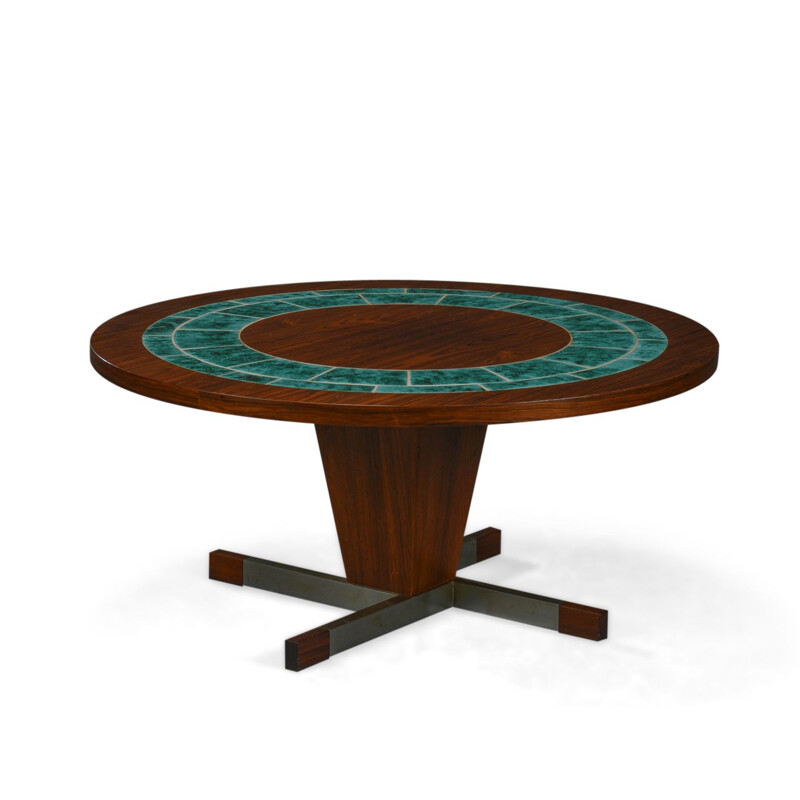 Vintage coffee table in rosewood round with green tile Denmark 1960s