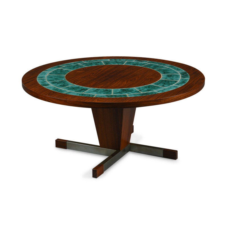 Vintage coffee table in rosewood round with green tile Denmark 1960s