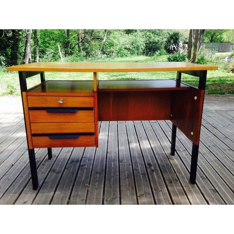 Bureau vintage design français en chêne 1950