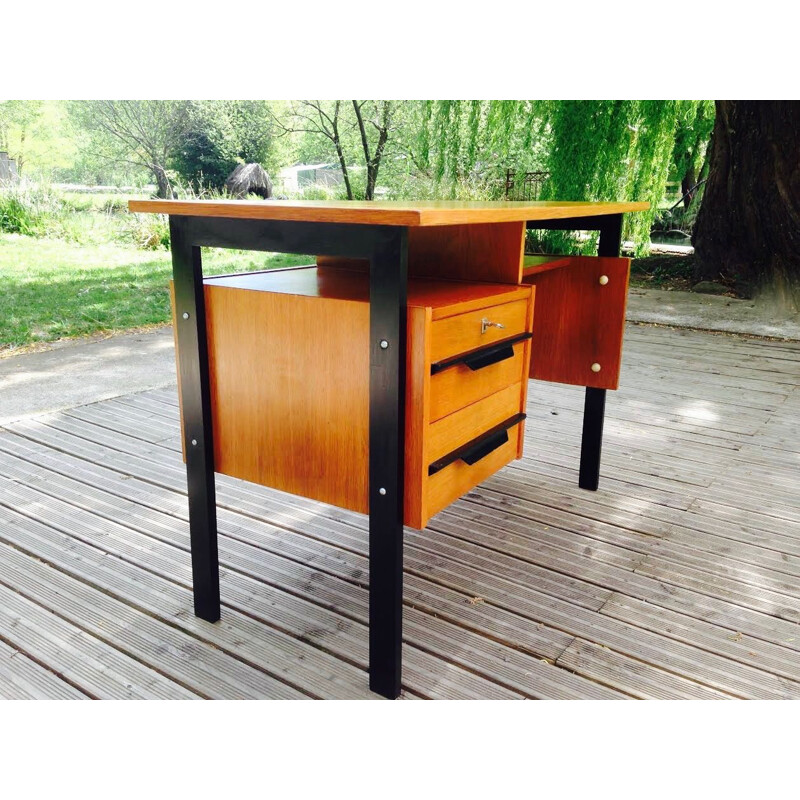 Vintage French desk in oak 1950