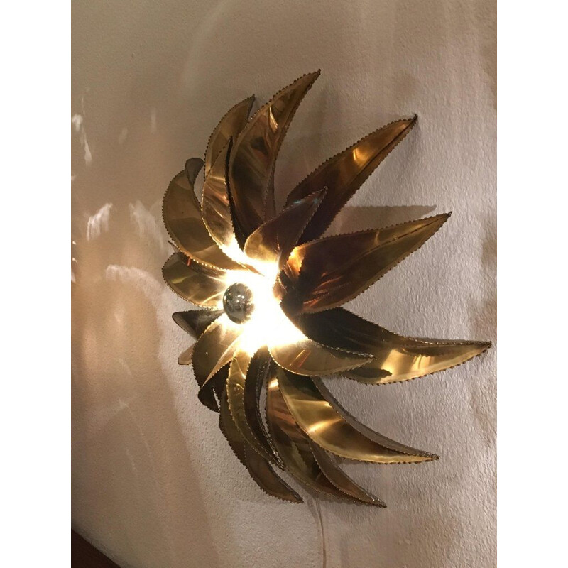 Vintage wall lamp Maison Jansen Palm tree in brass