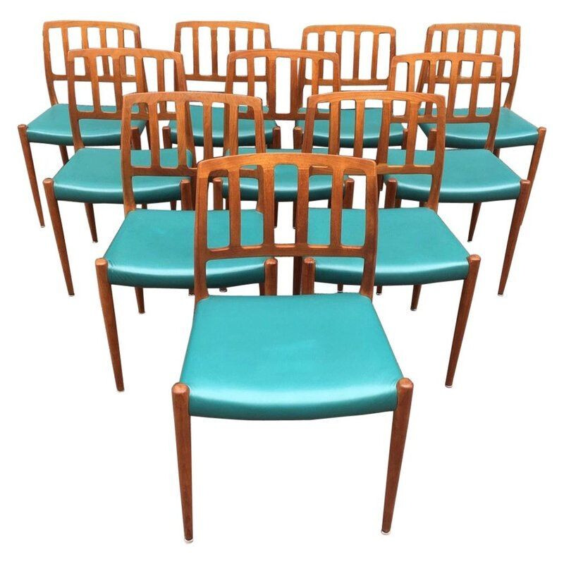 Set of 10 vintage teak chairs by Niels Moller