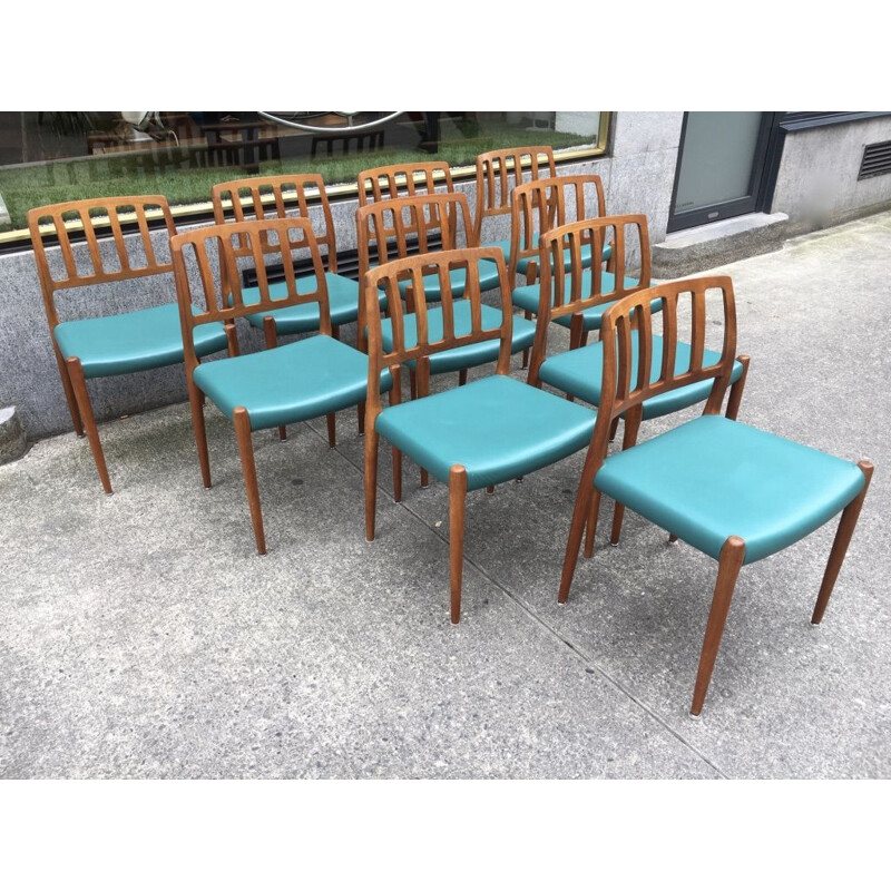 Set of 10 vintage teak chairs by Niels Moller
