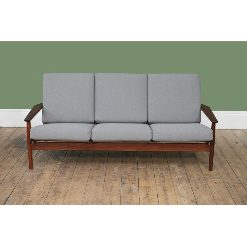 Dutch vintage sofa in teak and grey fabric 1960