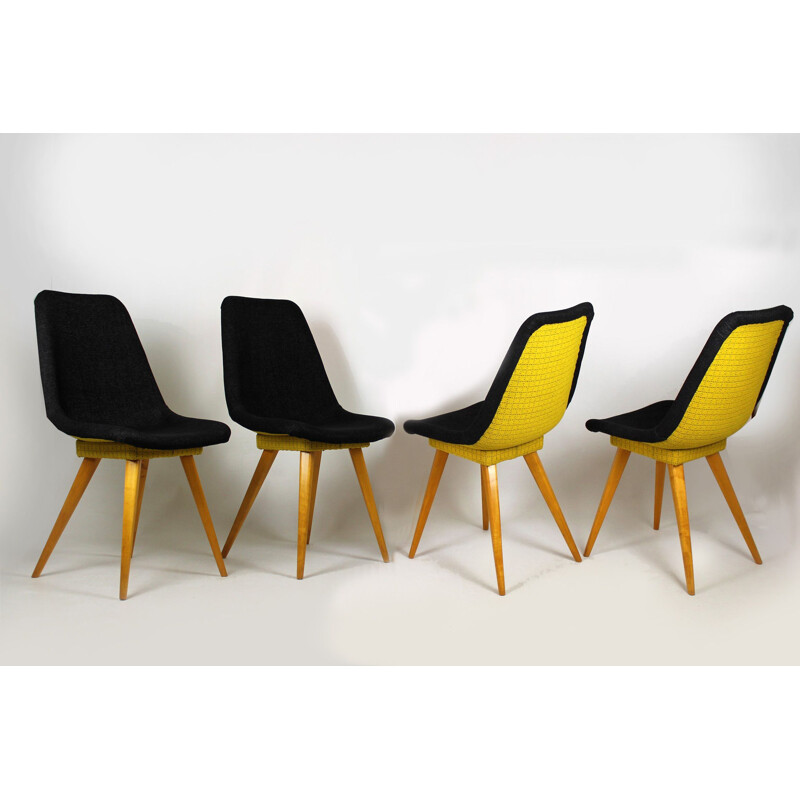Set of 4 vintage dining chairs grey & yellow from Drevovyroba Ostrava, 1960s