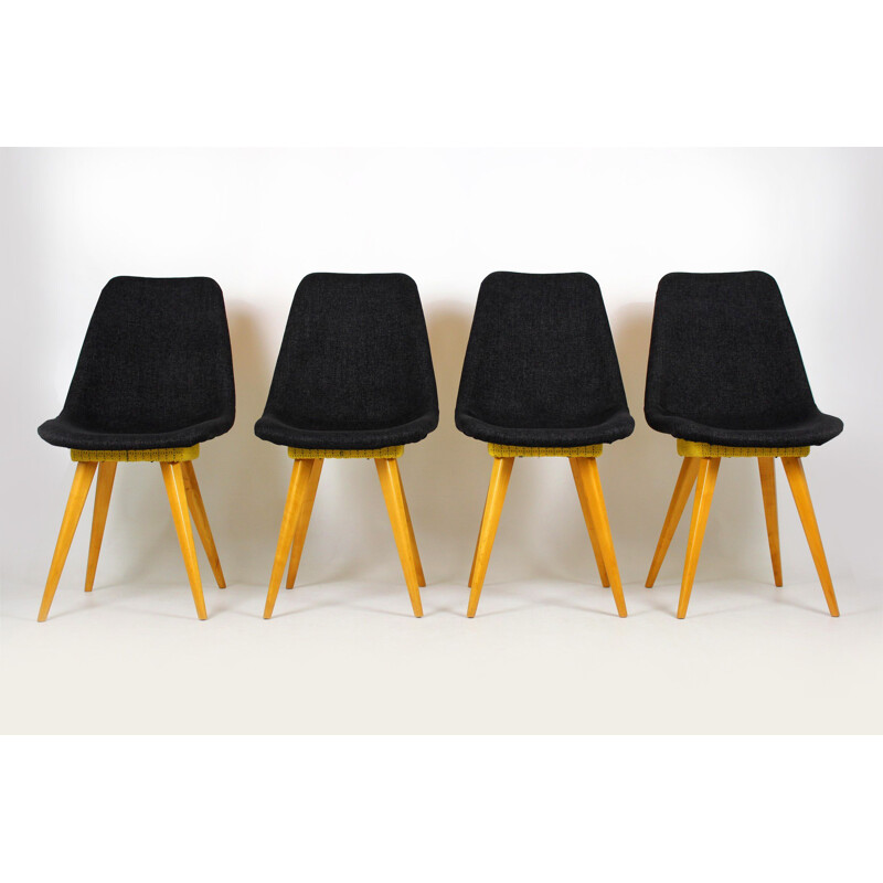 Set of 4 vintage dining chairs grey & yellow from Drevovyroba Ostrava, 1960s