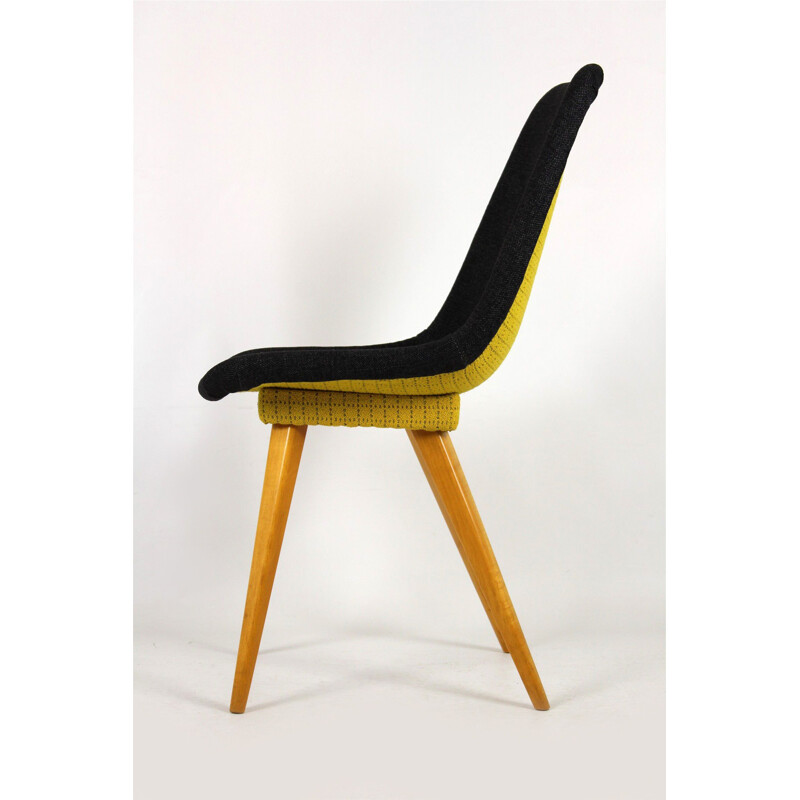 Ensemble de 4 chaises à repas vintage gris et jaune de Drevovyroba Ostrava, années 1960