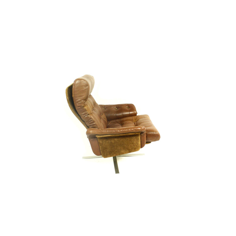 Vintage Danish leather swivel lounge chair with ottoman by Ebbe Gehl & Søren Nissen for Jeki Møbler