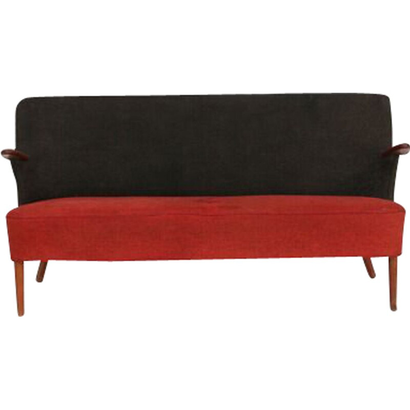 Vintage danish red and black sofa in teak and oak 1960