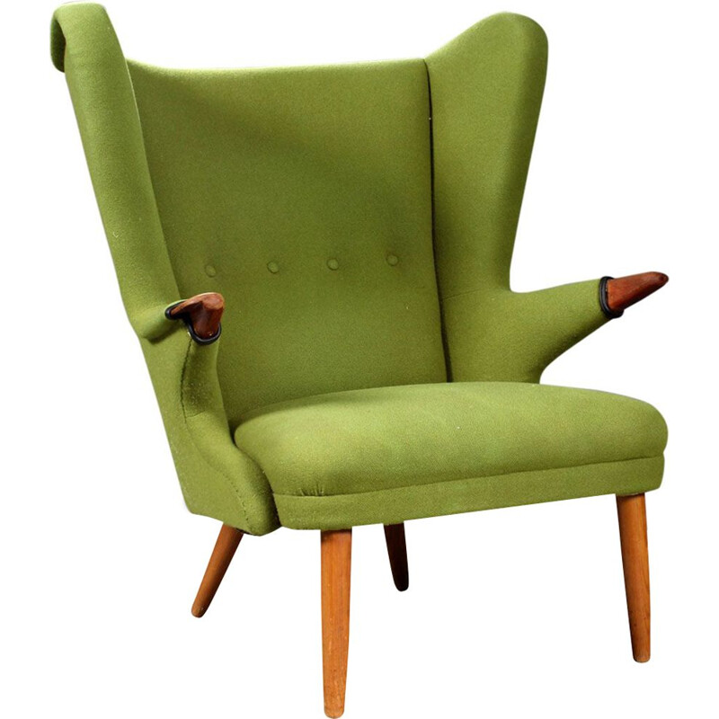 Vintage scandinavian armchair in green wool and teak 1960