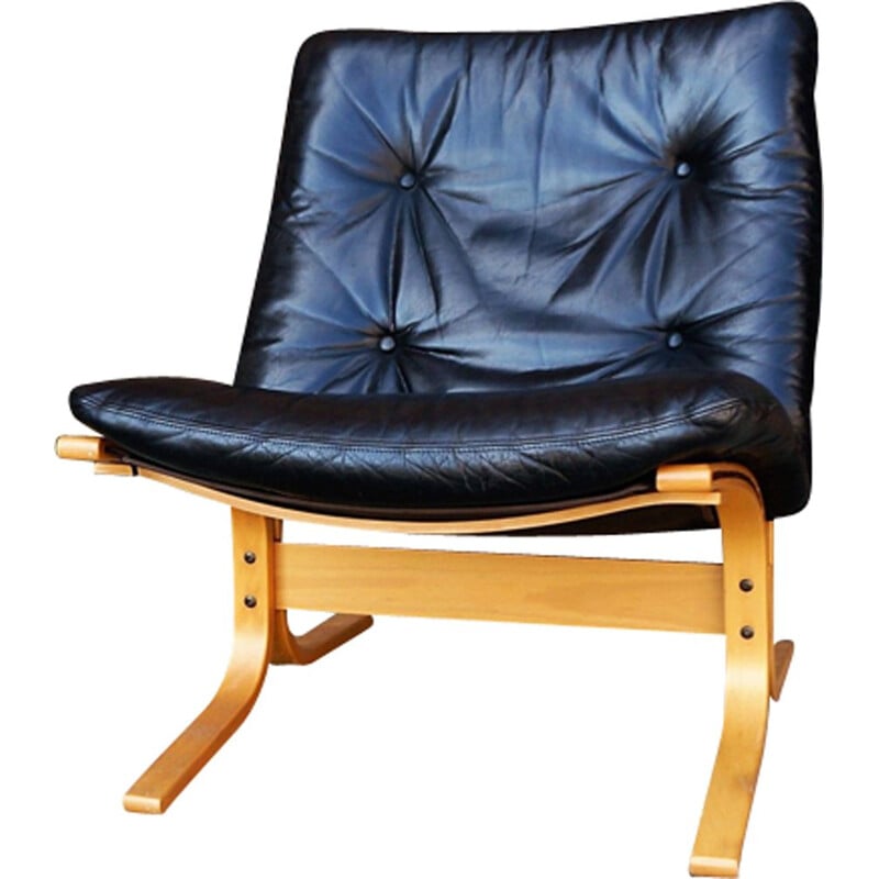 Vintage scandinavian Siesta armchair by Ingmar Relling in black leather