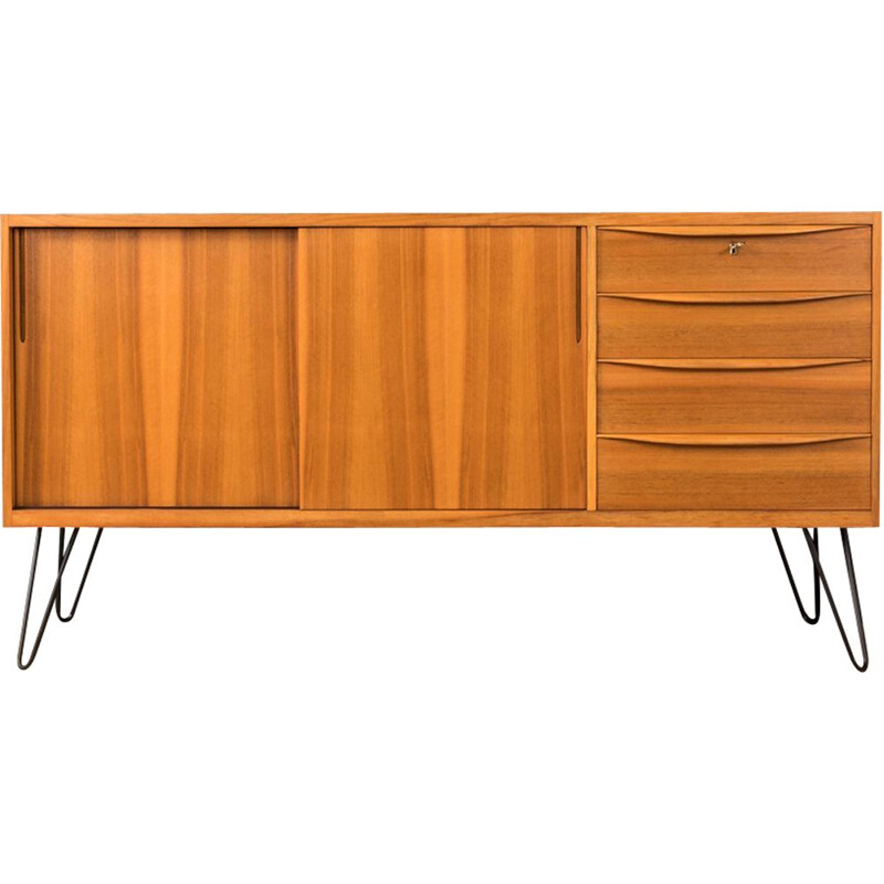 Vintage scandinavian sideboard in walnut and black steel 1950