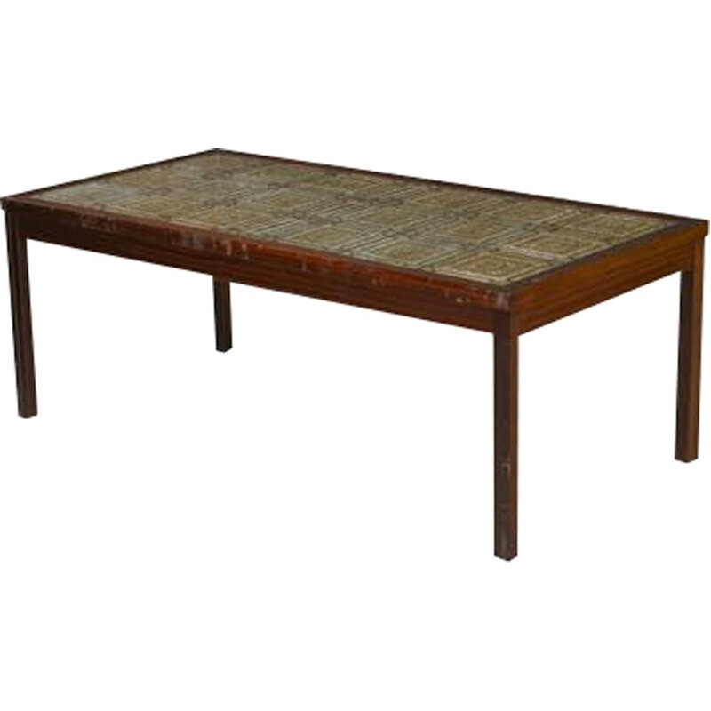 Vintage scandinavian coffee table in ceramics and mahogany 1950