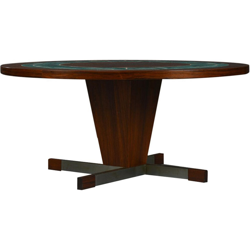 Vintage coffee table in rosewood round with green tile Denmark 1960s