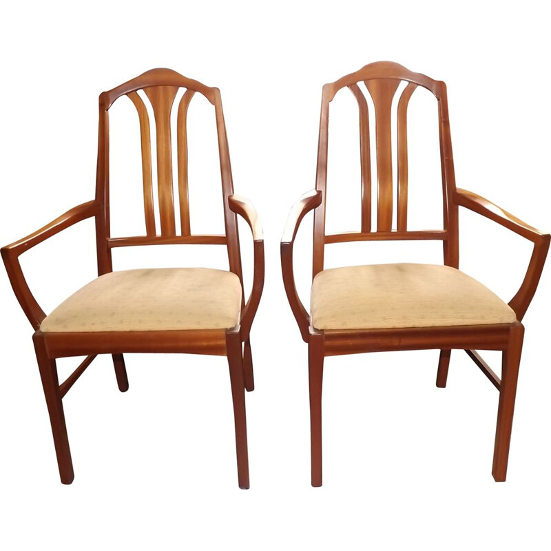 Pair of vintage chairs for Nathan in teak and beige fabric 1960