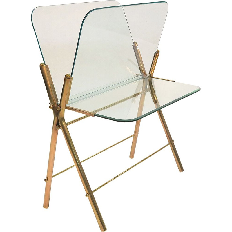 Vintage italian magazine rack in glass and brass 1950