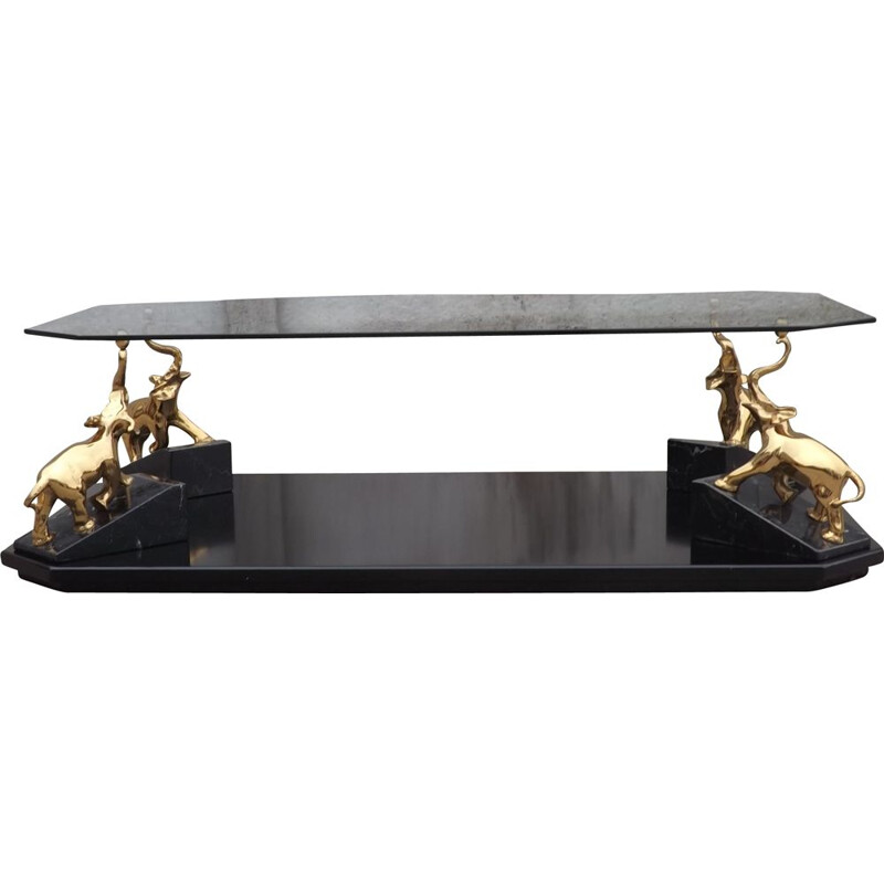 Vintage maison Romeo Paris coffee table in glass and brass plated 1970