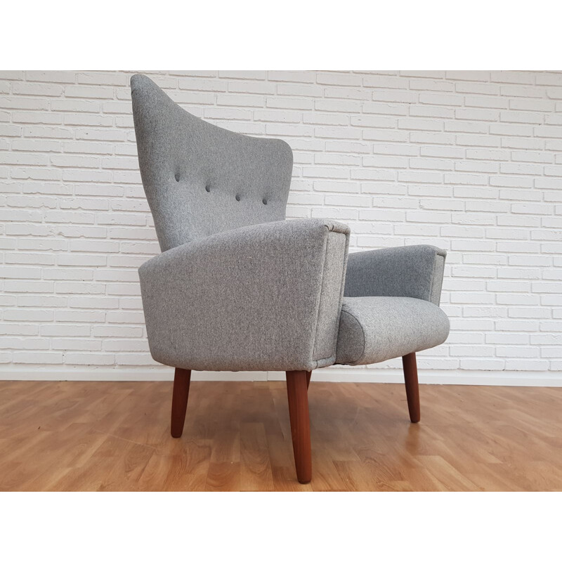 Danish high-backed armchair in grey wool