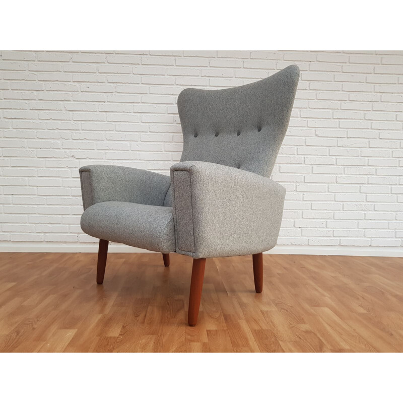 Danish high-backed armchair in grey wool
