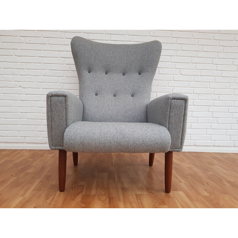 Danish high-backed armchair in grey wool