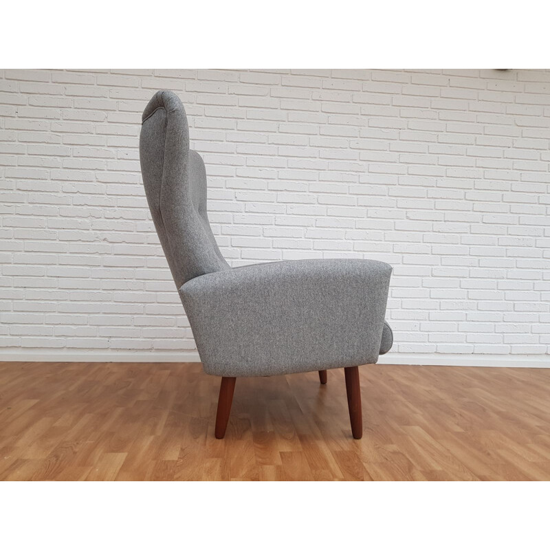 Danish high-backed armchair in grey wool