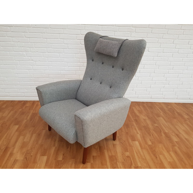 Fauteuil danois à dossier haut en laine grise