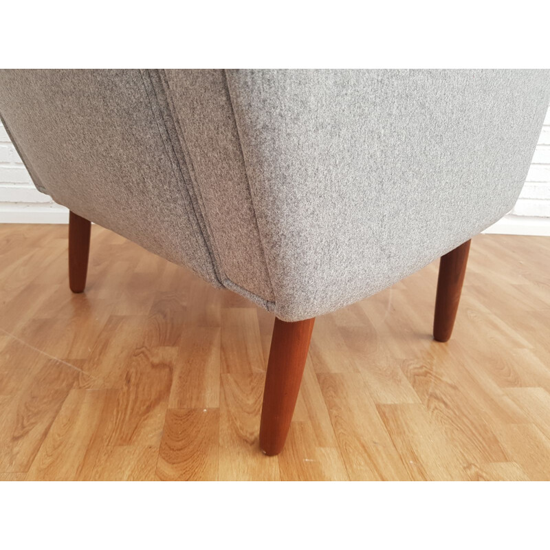 Danish high-backed armchair in grey wool