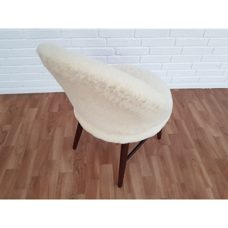 Petit fauteuil danois vintage en laine blanche