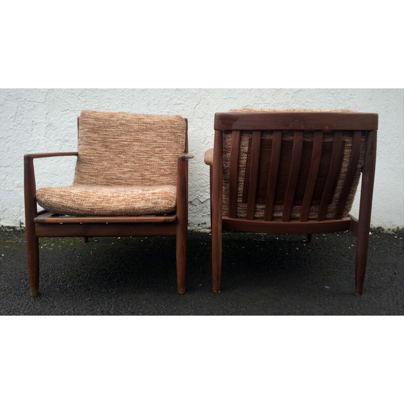 Set of Scandinavian armchairs and bench, Grete JALK - 1950s