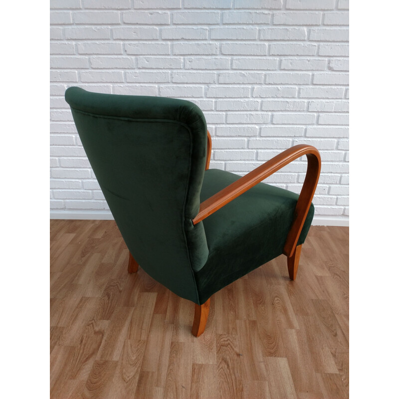 Danish armchair in green velvet and beech