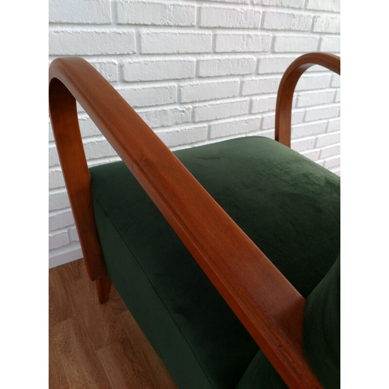 Danish armchair in green velvet and beech