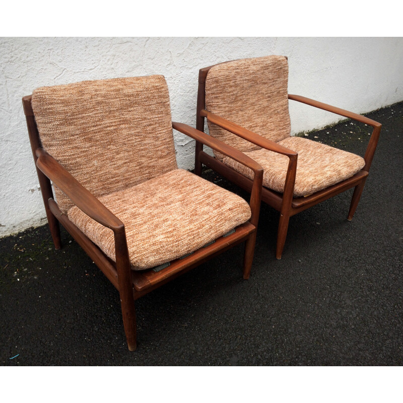 Set of Scandinavian armchairs and bench, Grete JALK - 1950s