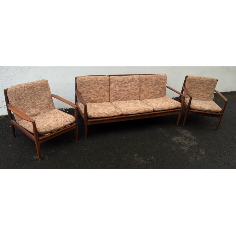 Set of Scandinavian armchairs and bench, Grete JALK - 1950s