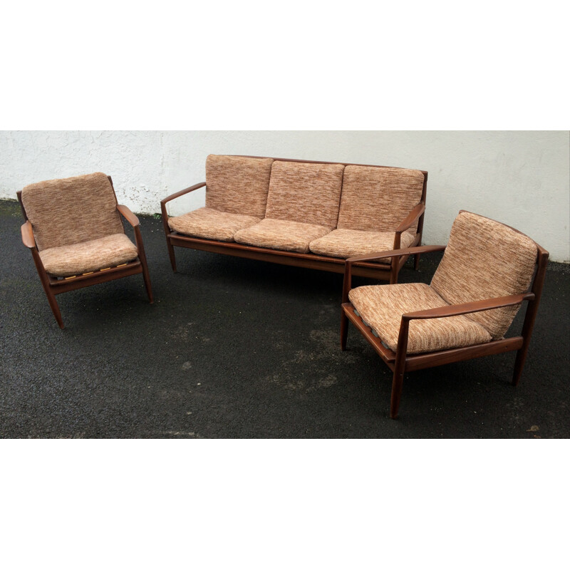 Set of Scandinavian armchairs and bench, Grete JALK - 1950s