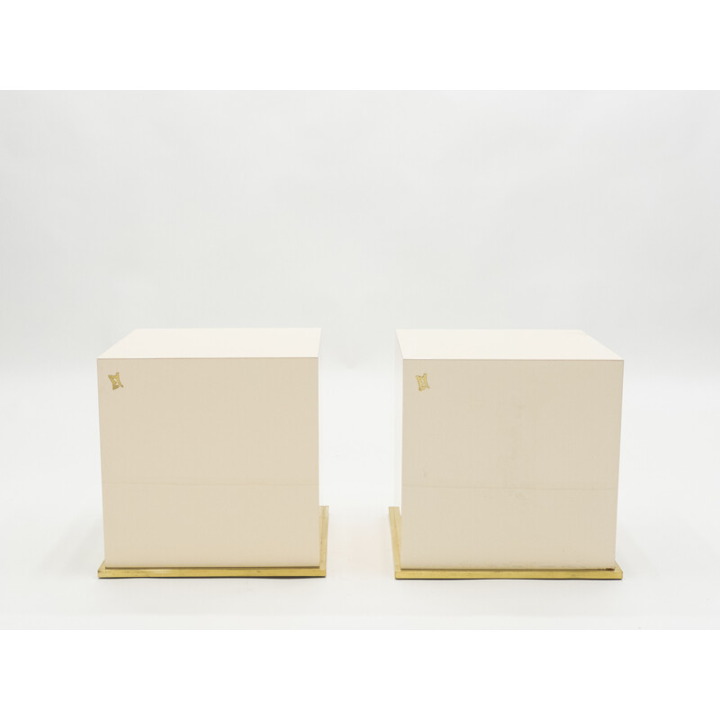 Pair of lacquered brass sofa ends by Jean-Claude Mahey