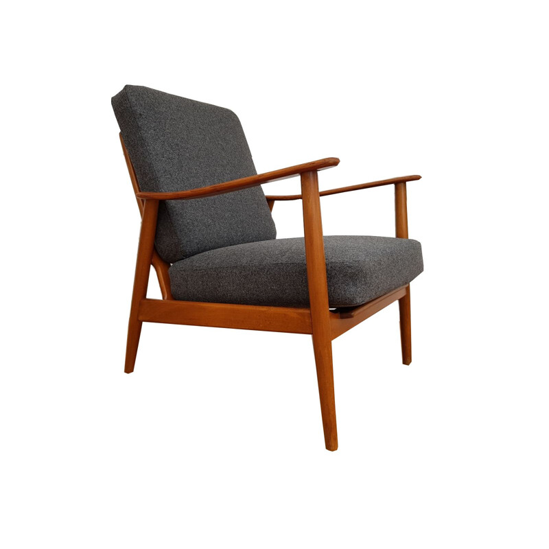 Vintage grey armchair in beech wood 1960s