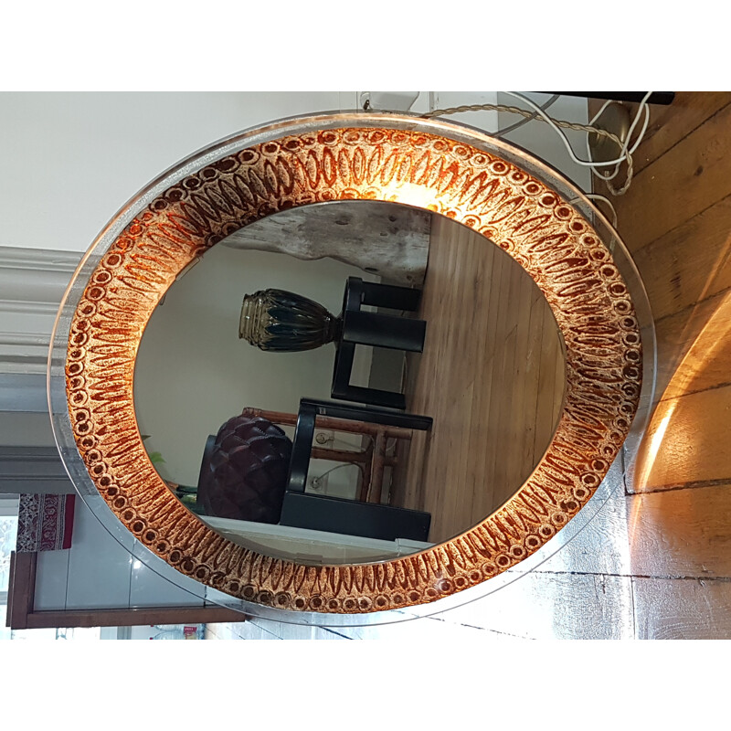 French vintage mirror in glass and ceramics 1960