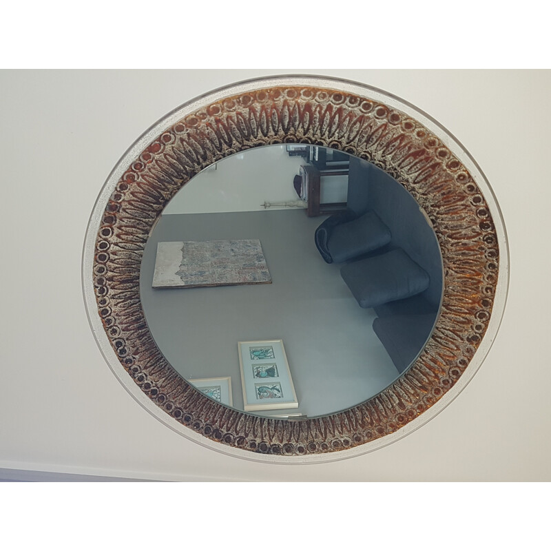 French vintage mirror in glass and ceramics 1960